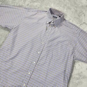 Gitman Bros. Shirt Mens Large Button Down  Checkered Lavender Olive Short Sleeve